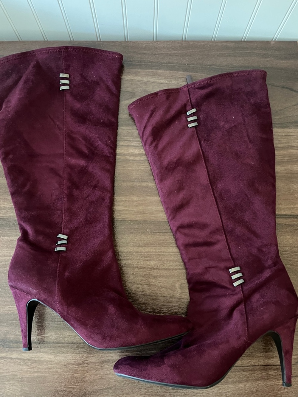 Impo Burgundy Suede Mid-Calf Heeled Boots